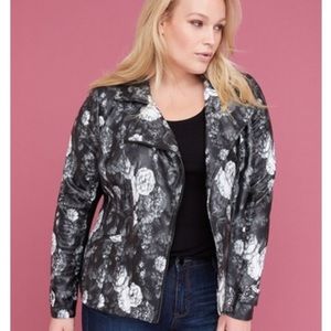 Lane Bryant Floral Faux Leather Moto Jacket